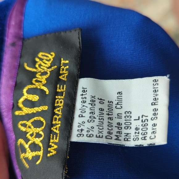BOB MACKIE Vtg Royal Blue Velvet Peacock Whimsigoth Fairycore Zip Jacket Sz L - Picture 8 of 10